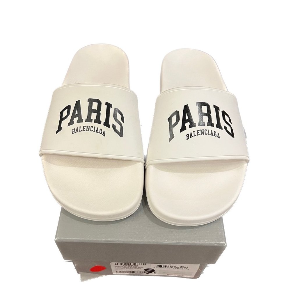 Balenciaga Cities Paris White Pool Slide Sandals Sz 9 - Picture 6 of 7